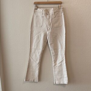 MOTHER “The Hustler Patch Pocket Flood” Flare Crop Jeans in Cream